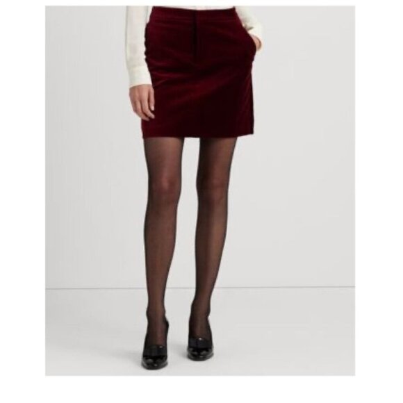 Lauren Ralph Lauren Womens BLACK LABEL Velvet Pencil Miniskirt Sz 8 Red - Picture 2 of 9